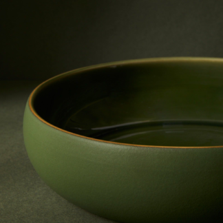 Stoneware 60oz Shallow Serving Bowl - Matte/Shiny Green
