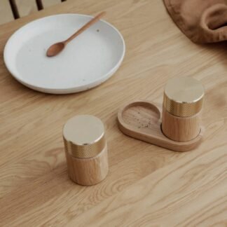 Oak/Brass Salt & Pepper Mill (Set of 2)